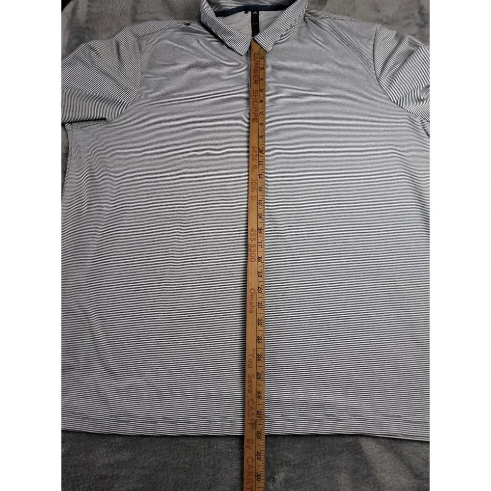 Mens ADIDAS XXL Polo‎ Golf Short Sleeve Shirt Polyester Gray Blue White Stripes